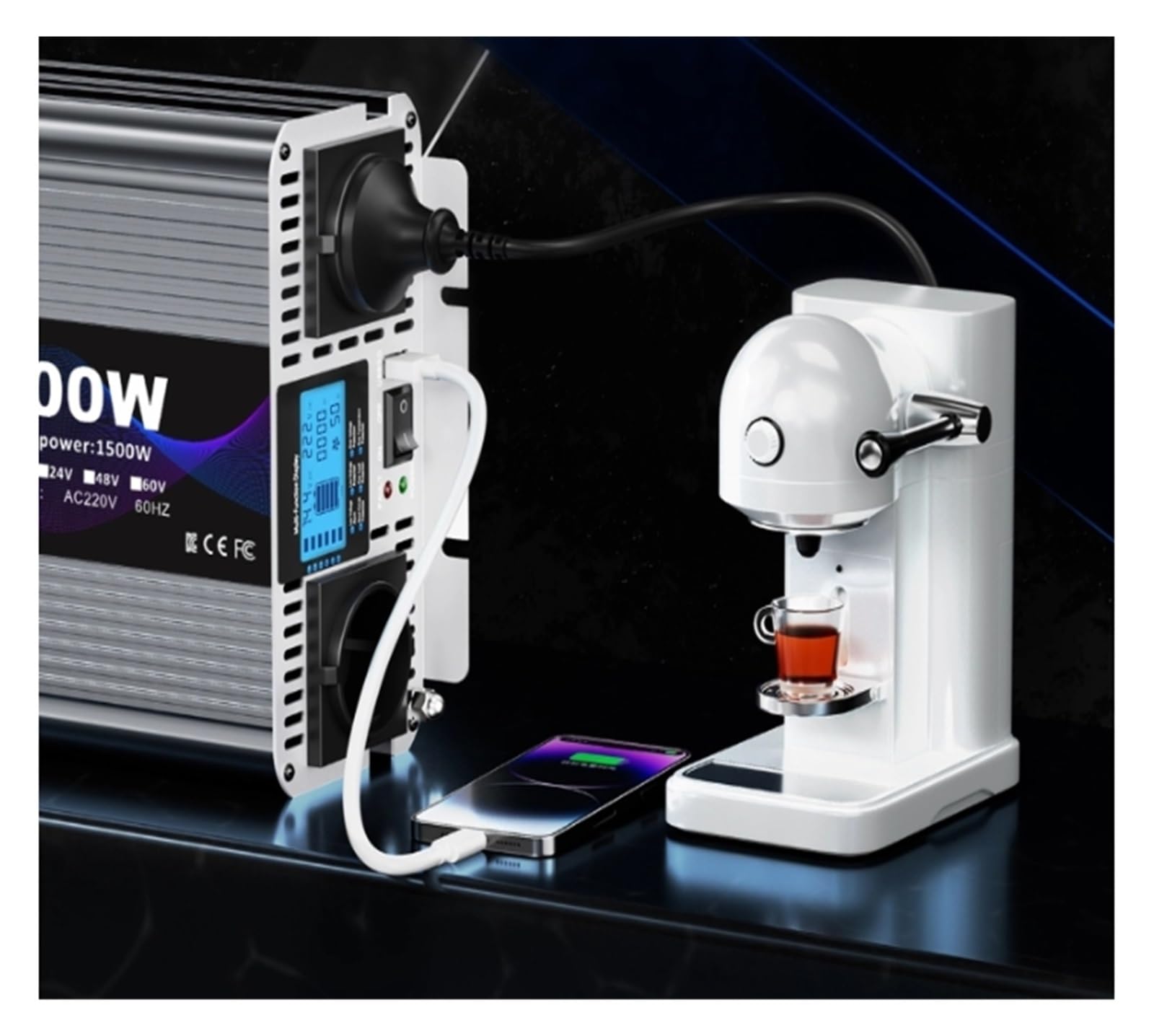 Inversor Potencia Onda Sinusoidal Pura 3000 W/6000 W 12 V CC A 220 V CA 2 Salidas con Puertos Carga USB 2,1 A Toma Universal Convertidor(12V,6000W)