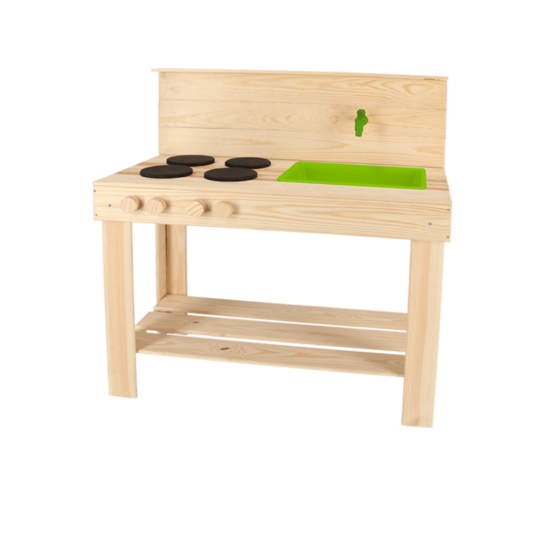 Esschert Design Outdoor Spielküche Größe M aus Holz – stabile Matschküche aus massivem Kiefernholz mit Gartenschlauch‑Anschluss – robuste Kinderküche für Garten & Terrasse - 41 x 78 x 89 cm