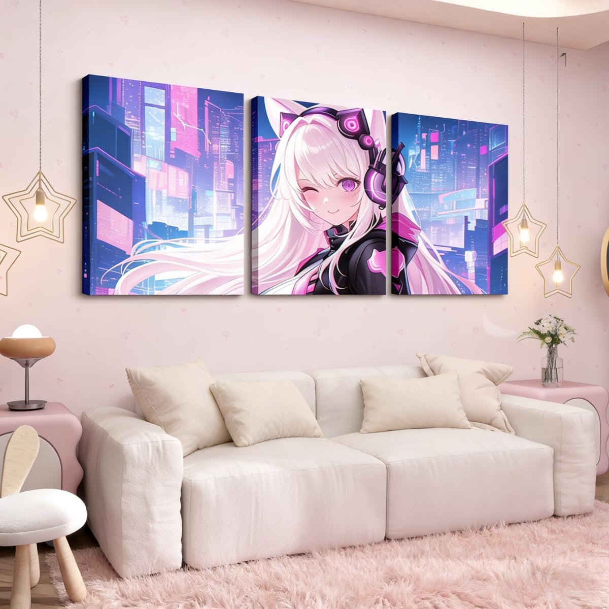 Erosebridal Anime Girl Canvas Wall Art 3 Pcs, Kawaii Japanese Anime Artwork Posters Cartoon Girl Painting Sci Fi Style Japanese Animation Framed Wall Decor For Kids Girls Teens Living Room 12"X 16"