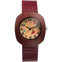 Avaner Women's Leather Wrist Watches Vintage Retro Handmade Butterfly Floral Analog Quartz Arabic Numerals Bracelet Watch