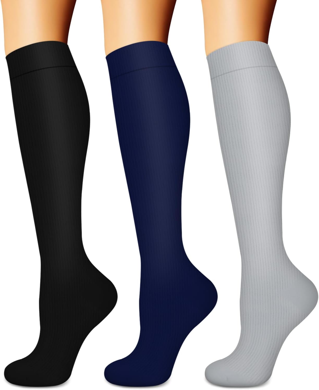 Compression Socks for Women & Men (3 pairs) - Best Support for Nurses, Running, Hiking, Recovery & Flight Socks