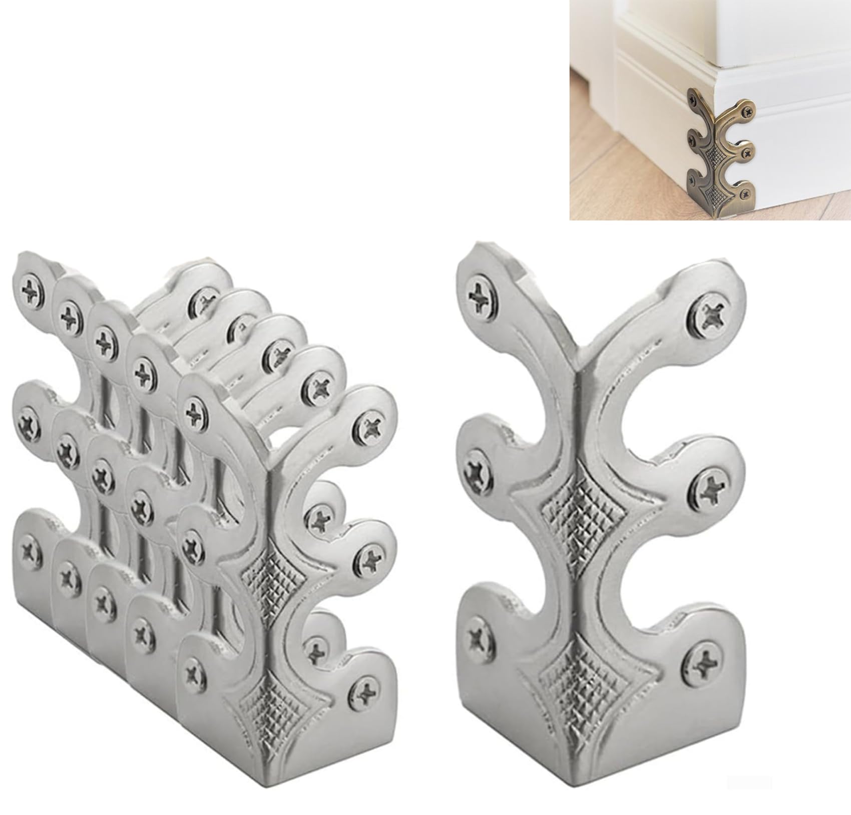 Fangatu Baseboard Corner Protectors, Solid Brass Skirting Board Corner Protectors, 2026 Upgrade Baseboard Corner Protectors (Silver,6Pcs)