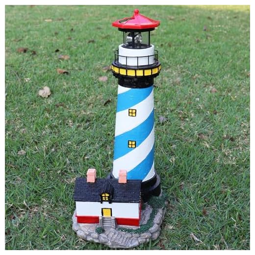 ROSYCOUD 18" Solar Lighthouse with Rotating Beacon,Big Solar Powered Lighthouse,Outdoor Lighthouse Garden Decor, Waterproof Statue Figurines Outdoor Light House for Yard Lawn Patio Gifts (Blue)