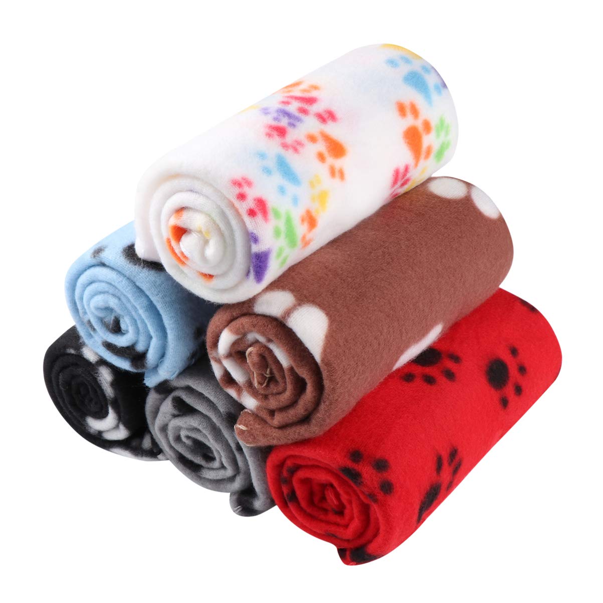 balacoo 6 Packungen/Set Haustierdecken Katzenvliesdecken Weiche Welpendecke Kissen Schlafmatte mit Pfotenabdruck Haustier Bettdecke für Hunde Welpen Katzen 60X70cm