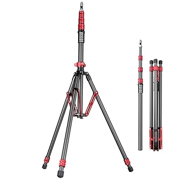 FreeSea - Carbon Fiber Light Stand, Adjustable Photography Tripod Stand, 260cm Studio Sturdy Tripod for Speedlite Flash Softbox Strobe Light Camera with Bag