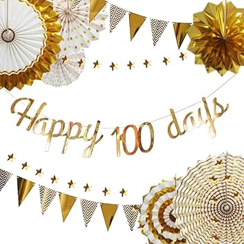 Amazon Co Jp 100日お祝い 飾り 男の子 女の子 誕生日 飾り付け ペーパー ファン セット お食い初め 飾り ハーフバースデー パーティー デコレーション 筆記体 Happy 100 Days ガーランド ゴールド ゴールド おもちゃ