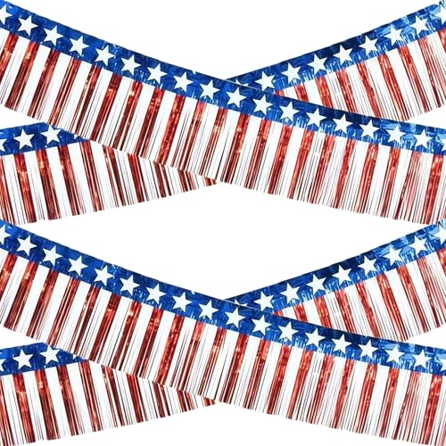 4th of July Decorations - 2 Pack Red White and Blue Streamer for 250th Anniversary America Merchandise | Fourth of July Accessories Party Favors for Outdoor Outside Home - Memorial Day Patriotic Flag Banner Decor 10 FT
