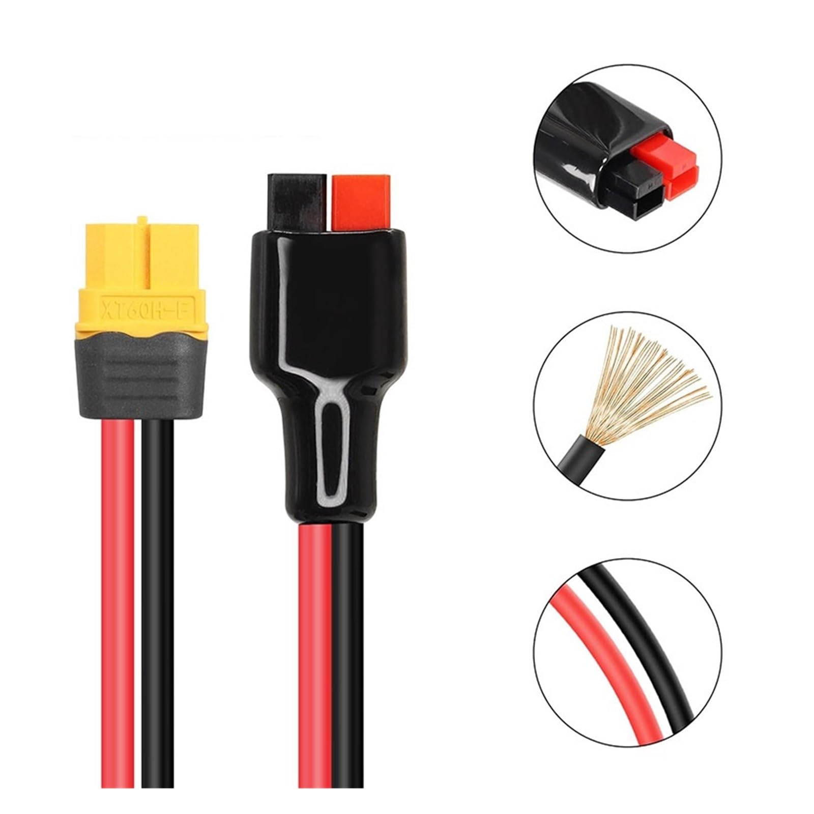 Wtyczka i gniazda z kablami XT60H-F do podłączenia modelu samolotu, interfejs 45A, gniazdo XT90, kabel adaptera, 12 AWG, drut silikonowy, wtyczka baterii litowej (XT60-F, 300 cm)