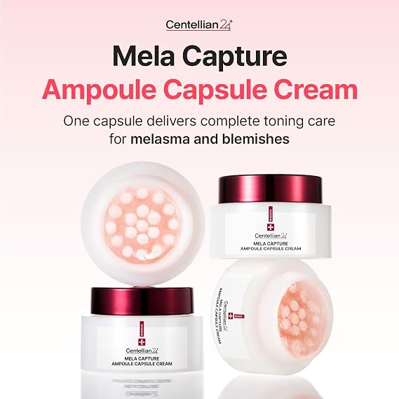 CENTELLIAN 24 Madeca Mela Brightening Set Ampoule Capsuel Cream 1.85oz + Mela Serum 0.5oz + Mela Caputre 60 Pads, Tone Correction, Hydration & Anti Aging, TECA & Niacinamide