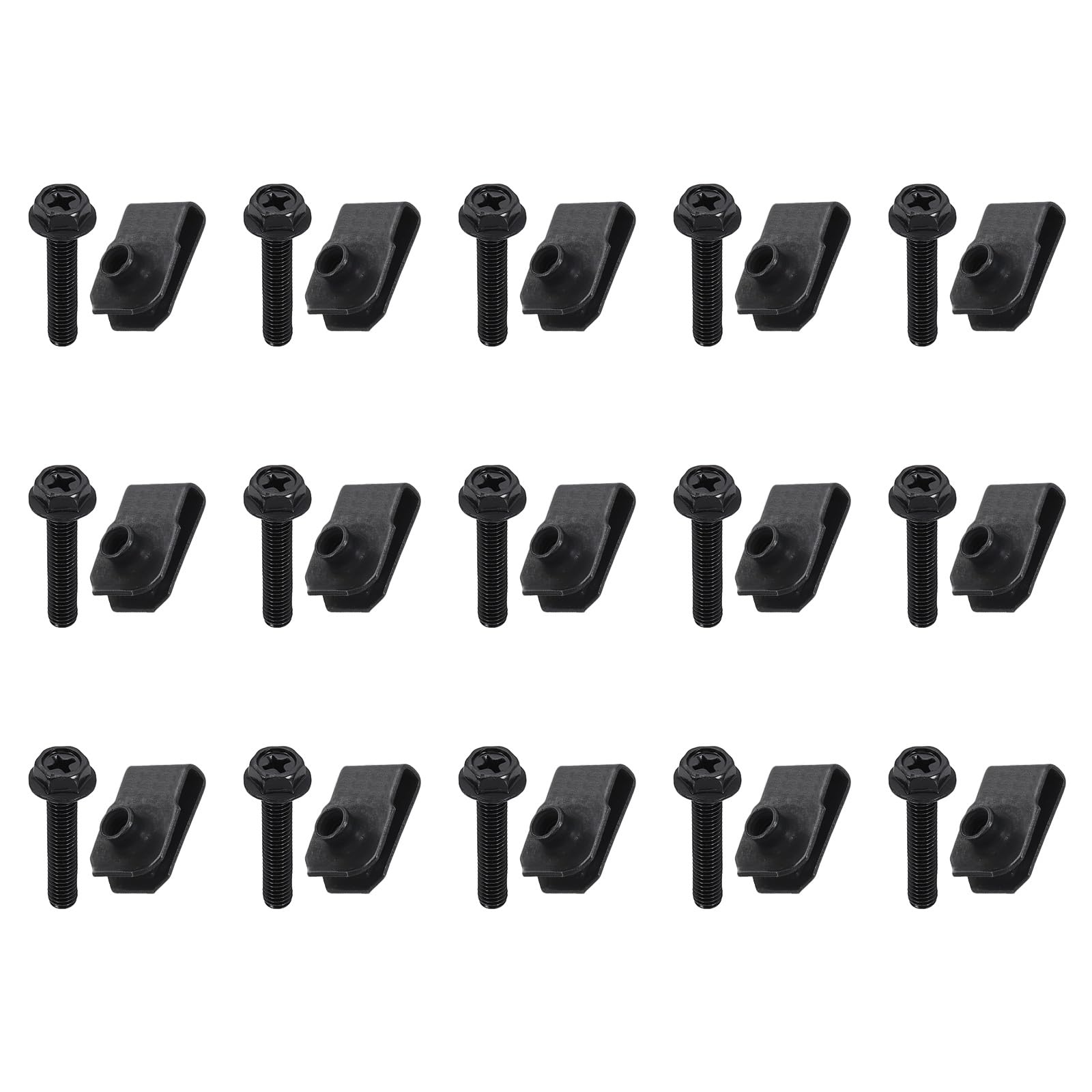 PATIKIL U-Style Clip-On Nut, 15 Pcs M5-0.8 Regular Bolts & Extruded U-Nut U-Type Fasteners Hardware Nuts Manganese Steel for Automotive Metal Cars Motorcycles, Black