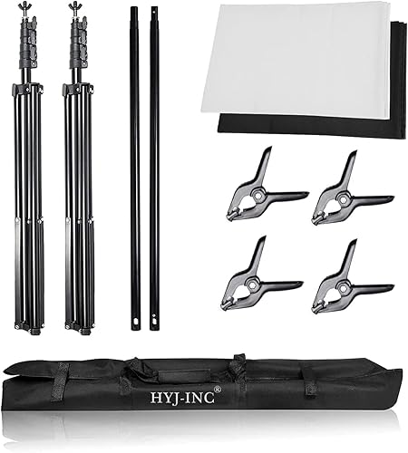 Miniatura 4 de HYJ-INC Sistema de soporte de fondo fotográfico con kit de soporte de fondo de 8,5 x 10 pies, fondo de pantalla de muselina 100% algodón (blanco y