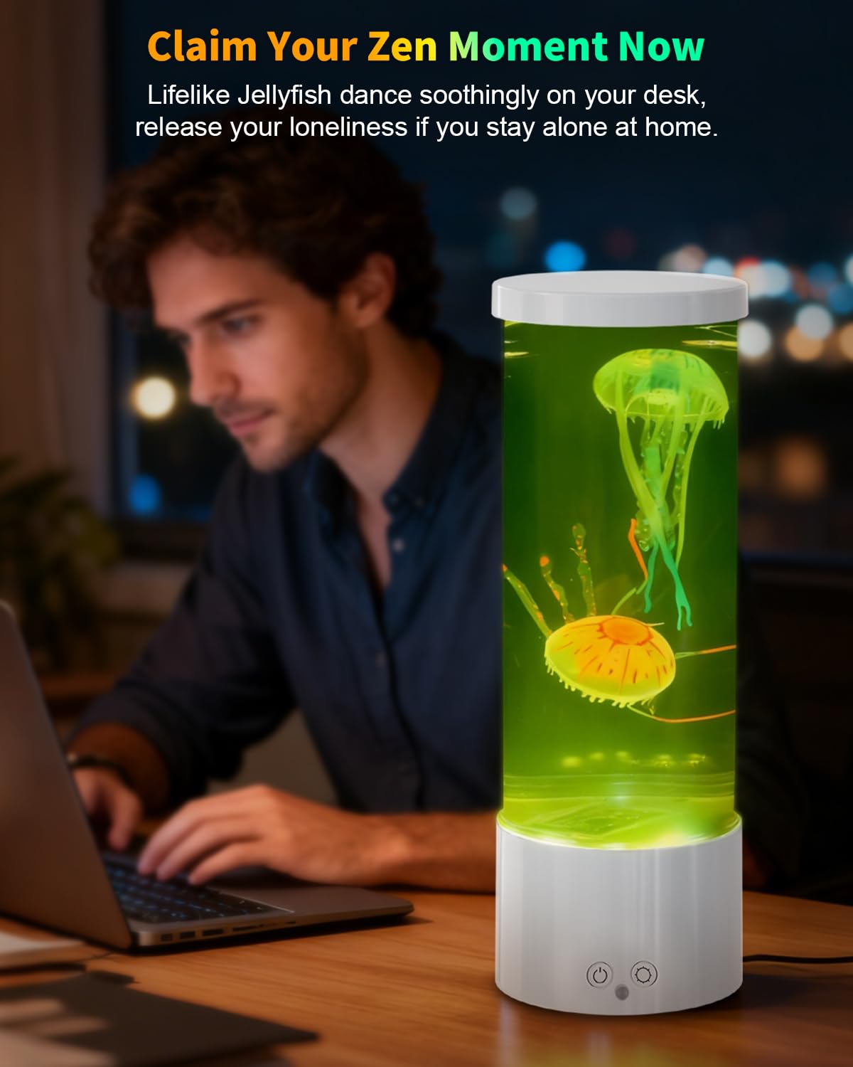 AONESY Lampe LED Jellyfish 17 couleurs, lampe à lave Aquarium avec télécommande, Décoration Lumière d'ambiance - Blanc