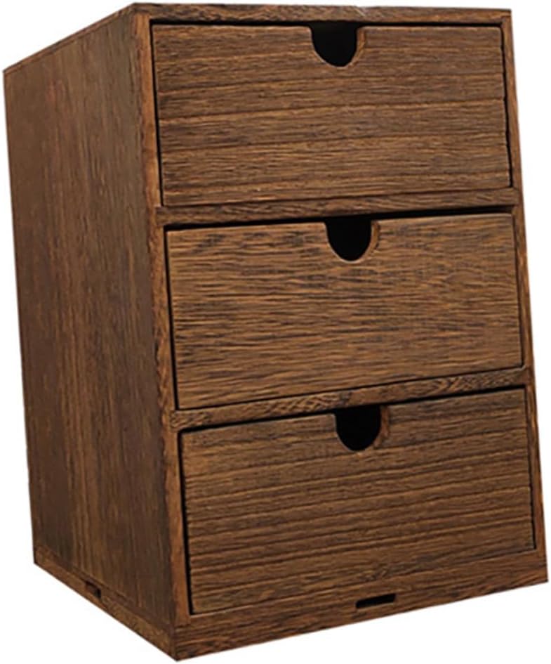 Zerodeko Wooden Multi-layer Storage Drawer Box with Pull-out Design Desktop Organizer for Kitchen Cosmetics Sundries Brown Wood Grain Texture Compact and Lightweight Storage