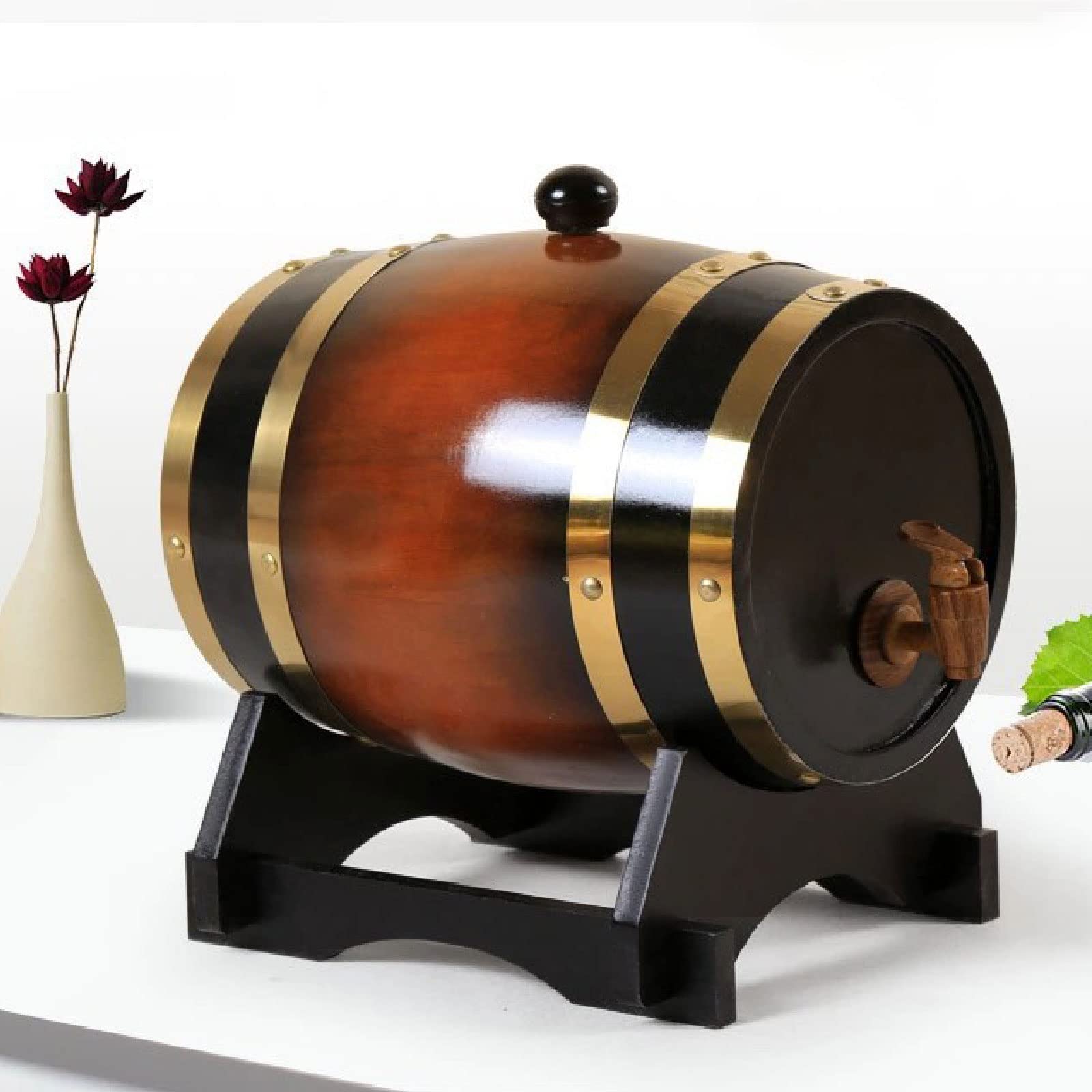 Barriles de roble para envejecimiento Dispensador de barriles de madera, dispensador de barriles de whisky, cubo con soporte de roble para almacenamiento de bebidas espirituosas, whisky, ginebra,