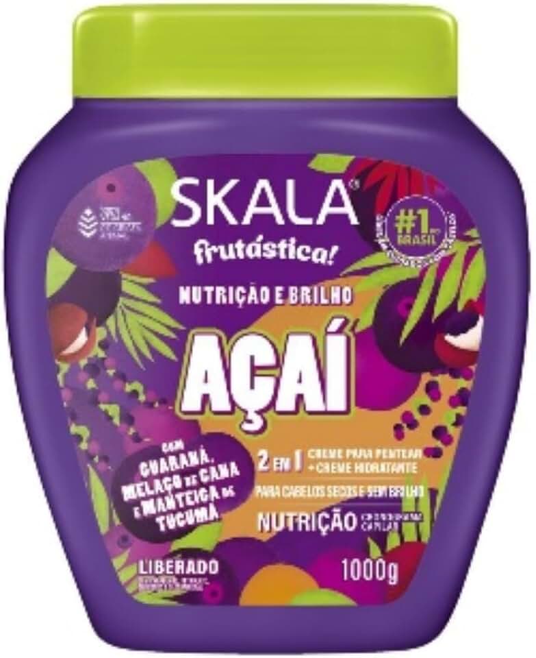 Creme de Tratamento Skala Açaí 1kg – Hidratação e Brilho, 2 em 1, Vegano, Liberado Low e No Poo