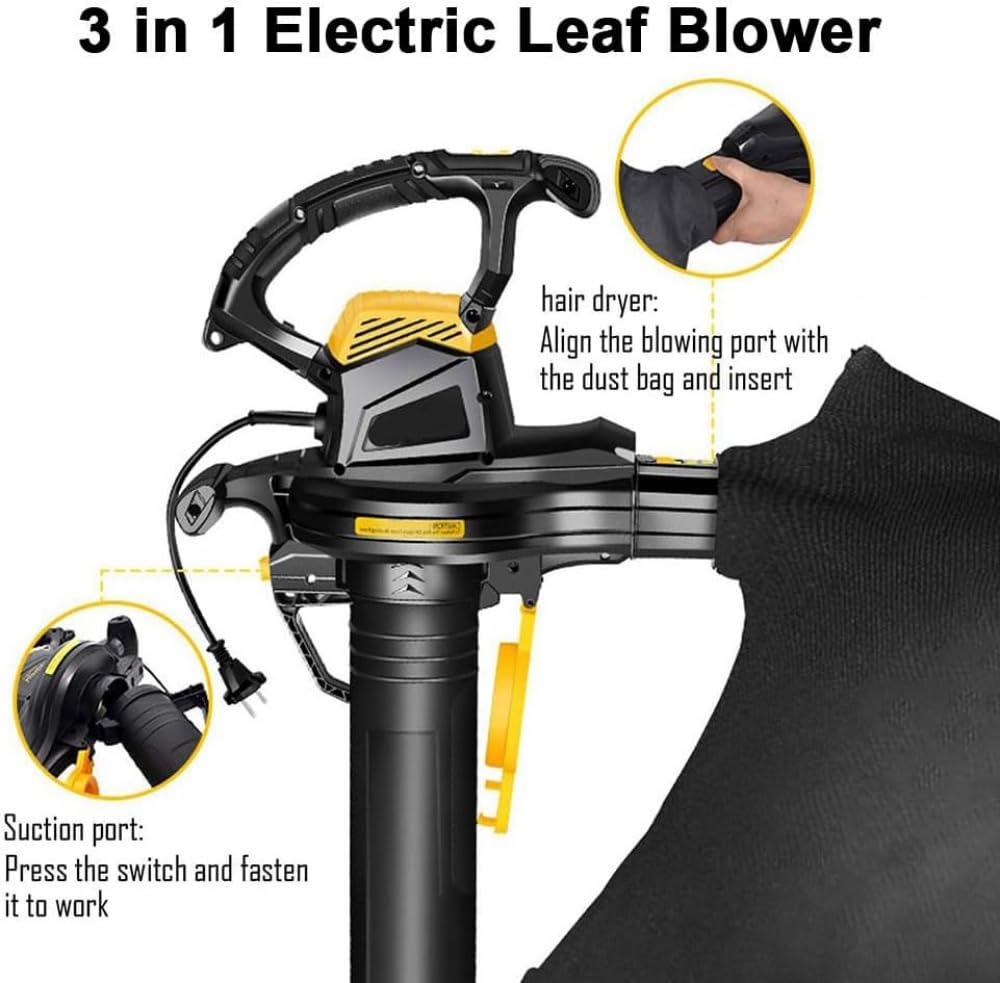 Aspiradora eléctrica de jardín, soplador de hojas de 3800 W y trituradora al vacío, bolsa de colección de 40 L, relación de trituración 16:1 para hojas, astillas, polvo, desechos