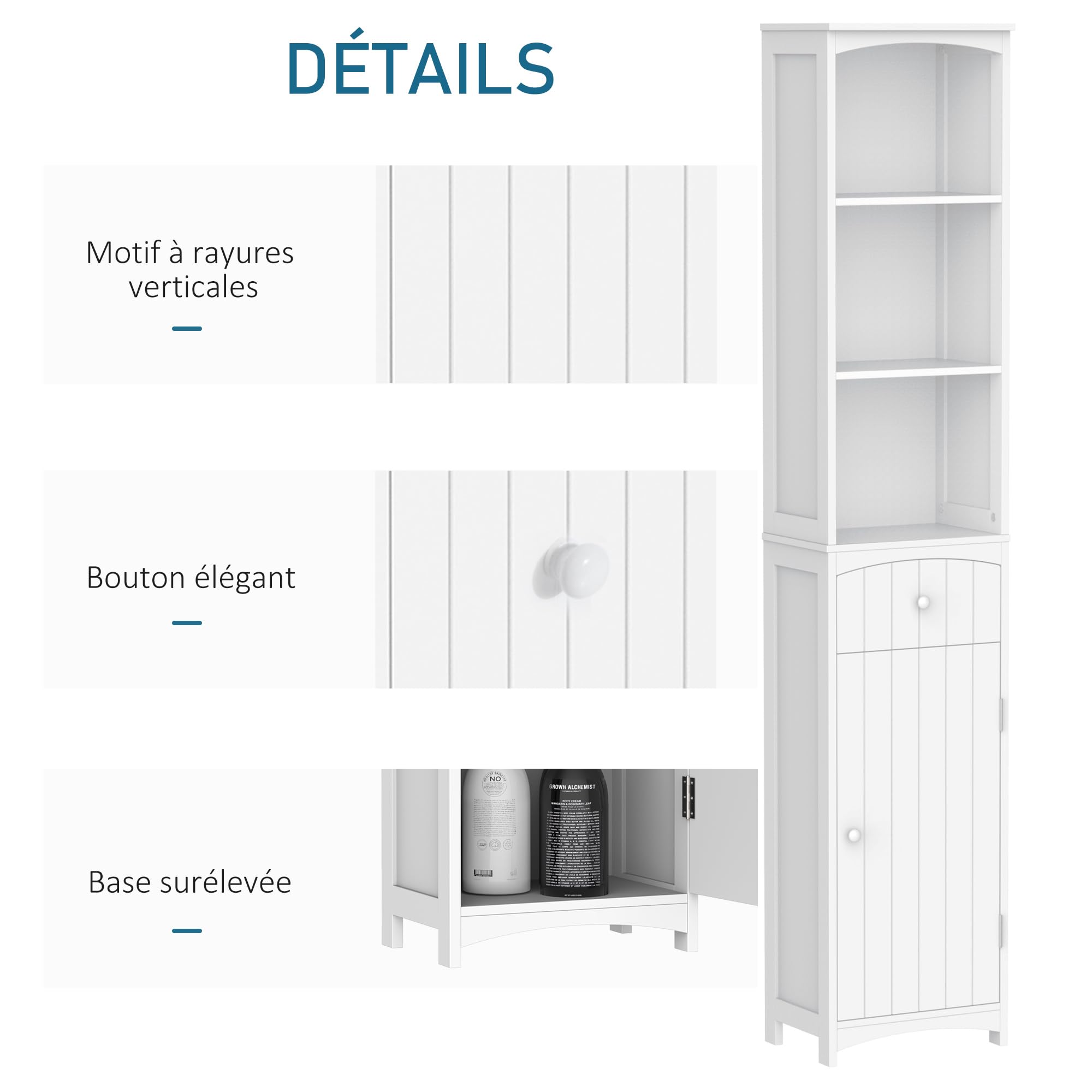HOMCOM Meuble Colonne de Salle de Bain 34L x 24l x 170H cm Blanc