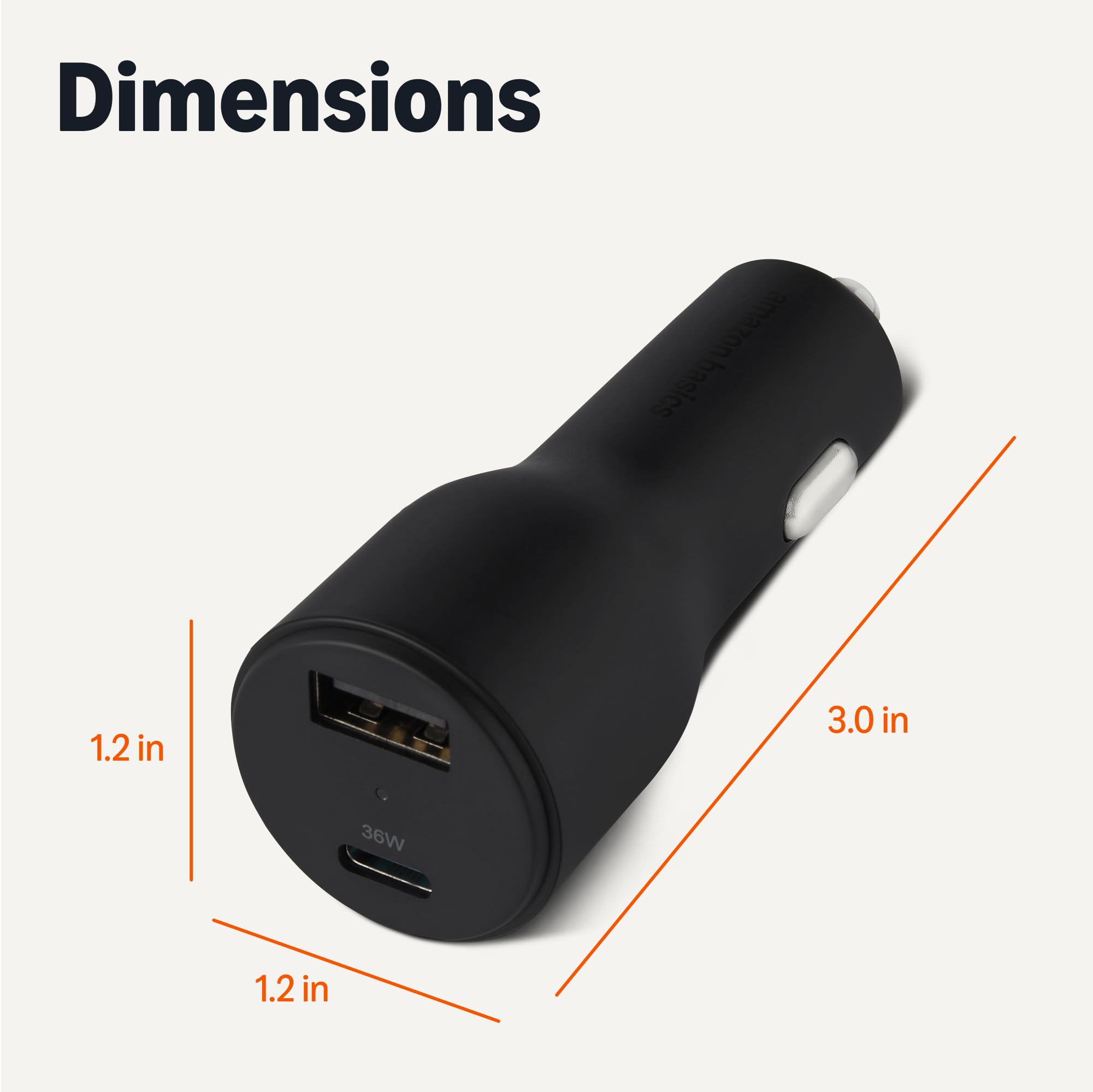 Amazon Basics Fast-Charging Car Charger, Dual-Port, 1 USB-C + 1 USB-A, 48W, Black - 5
