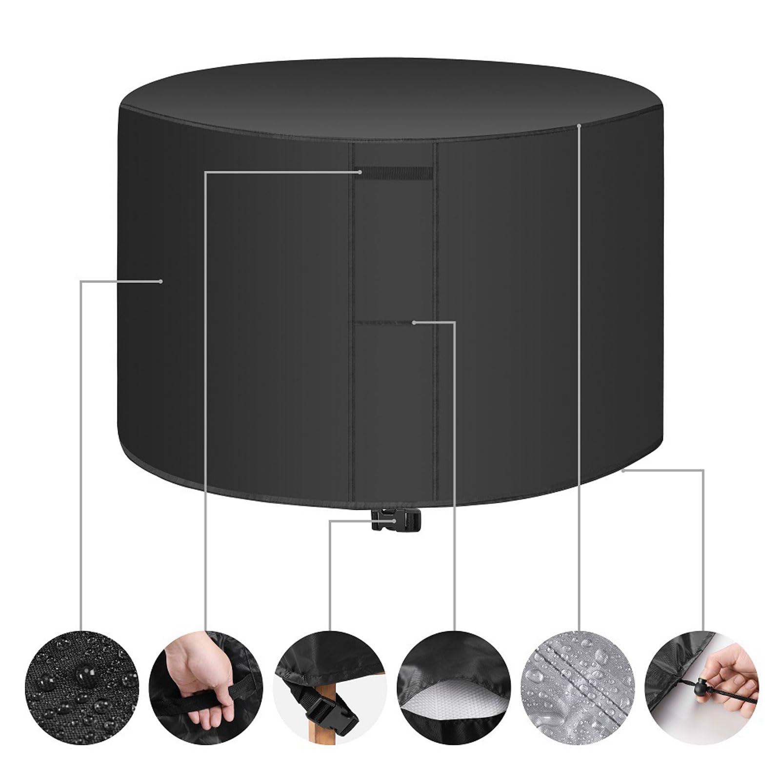 Copritavolo Da Giardino Rotondo Con Fori Di Ventilazione, Copertura Per Tavolo Da Patio Rotonda In Tessuto Oxford 420D, Coperture Per Mobili Da Giardino Impermeabili E Antivento (F 227cm/89in)