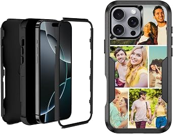 Custom Phone Case for iPhone 16 Pro Max, Shockproof Tough Rugged Full Body Protection Multi-Photo Collage Cover Customized Protective Phone Case, Anniversary, Xmas Present