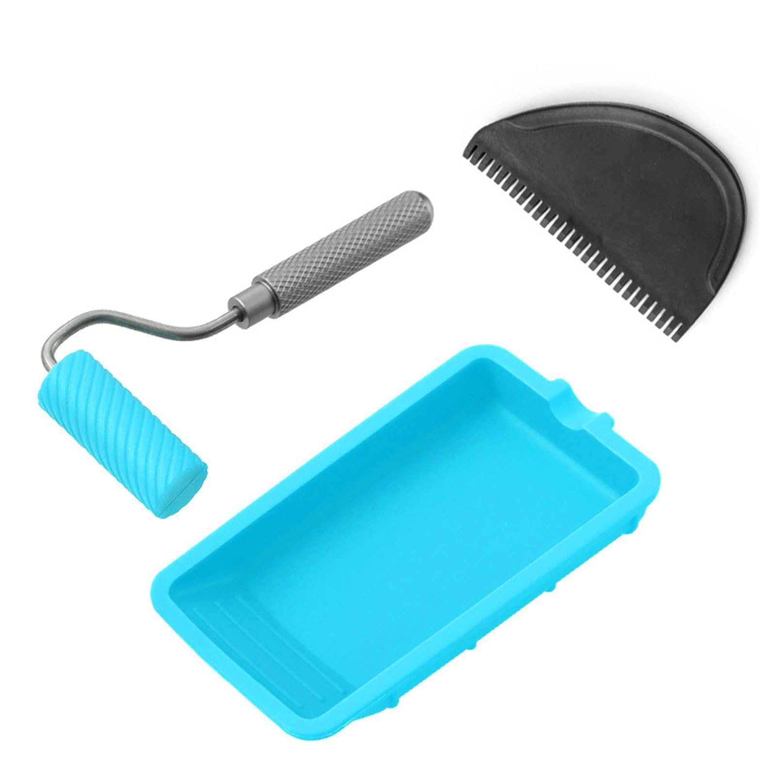 Kalttoy Blue 3 Piece Set Silicone Crafting Roller With Tray For Large Surfaces Craft Projects Even Adhesive Application Aluminum Handle Woodworking Adhesive Roller
