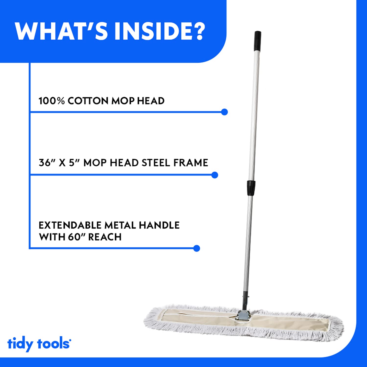 Tidy Tools 35 Inch Industrial Strength Cotton Dust Mop with Extendable  Handle and Frame. 35'' X 5'' Wide Mop Head with Cut Ends - Hardwood Floor  Broom : Buy Online at Best