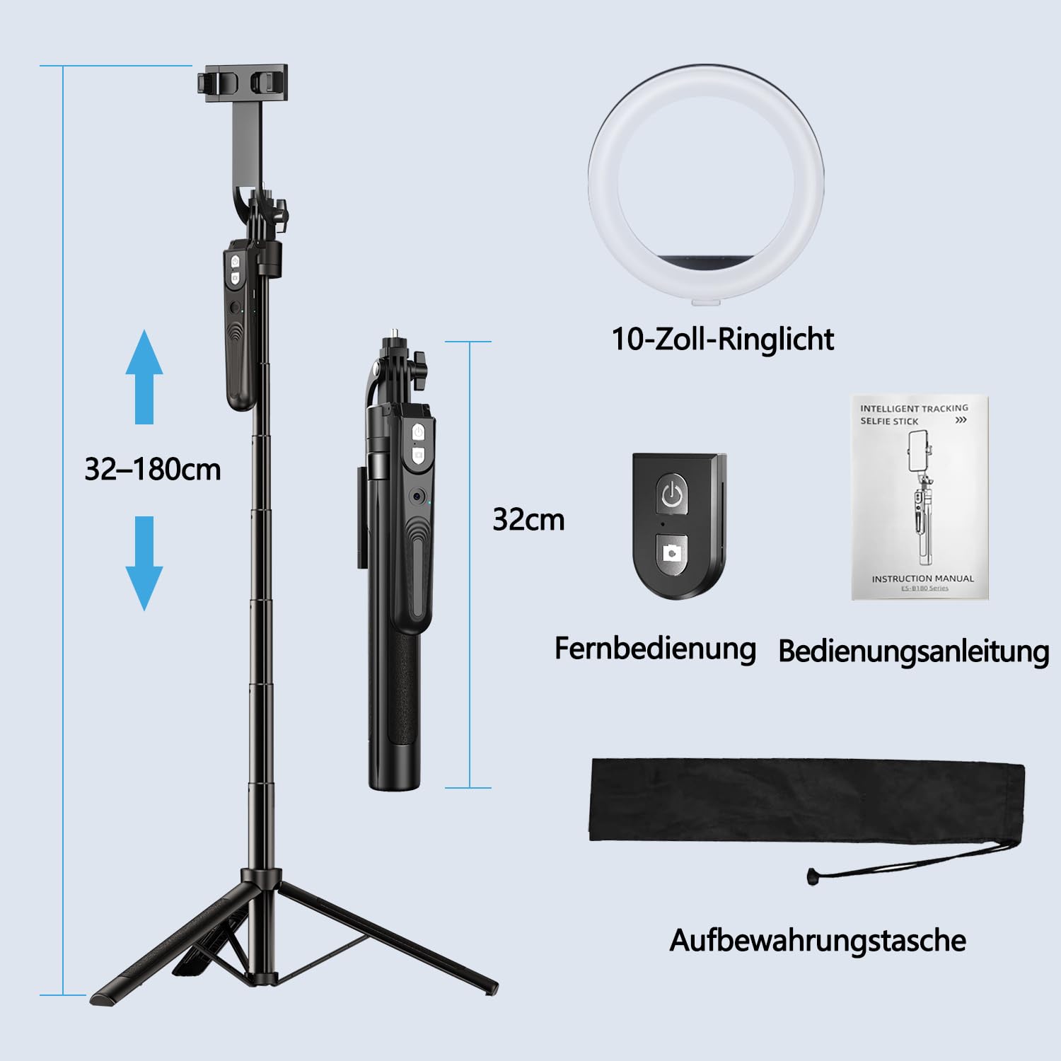 yAyusi 360° Drehung Automatischer Gesichtsverfolgung Stativ mit Ringlicht,180CM Telefonstativ Selfie Stick mit Fernbedienung, Telefonstativ mit Bewegungssensor für Live-Stream/Videoaufnahme (3 Farben)