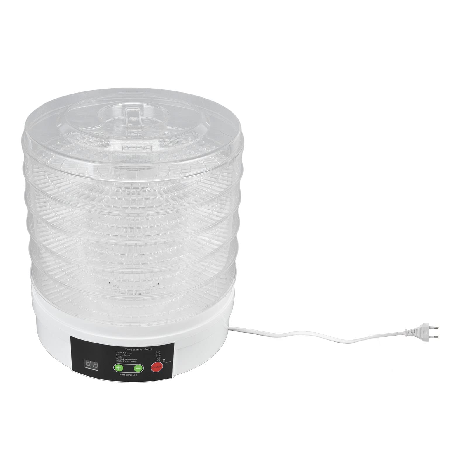 Deshidratador de Alimentos 350W 5 Bandejas Control de Perilla Máquina Secadora de Alimentos Eléctrica Calefacción de Circulación de 360 ​​​​° con Tapa y Orificios de (Enchufe europeo 220V)