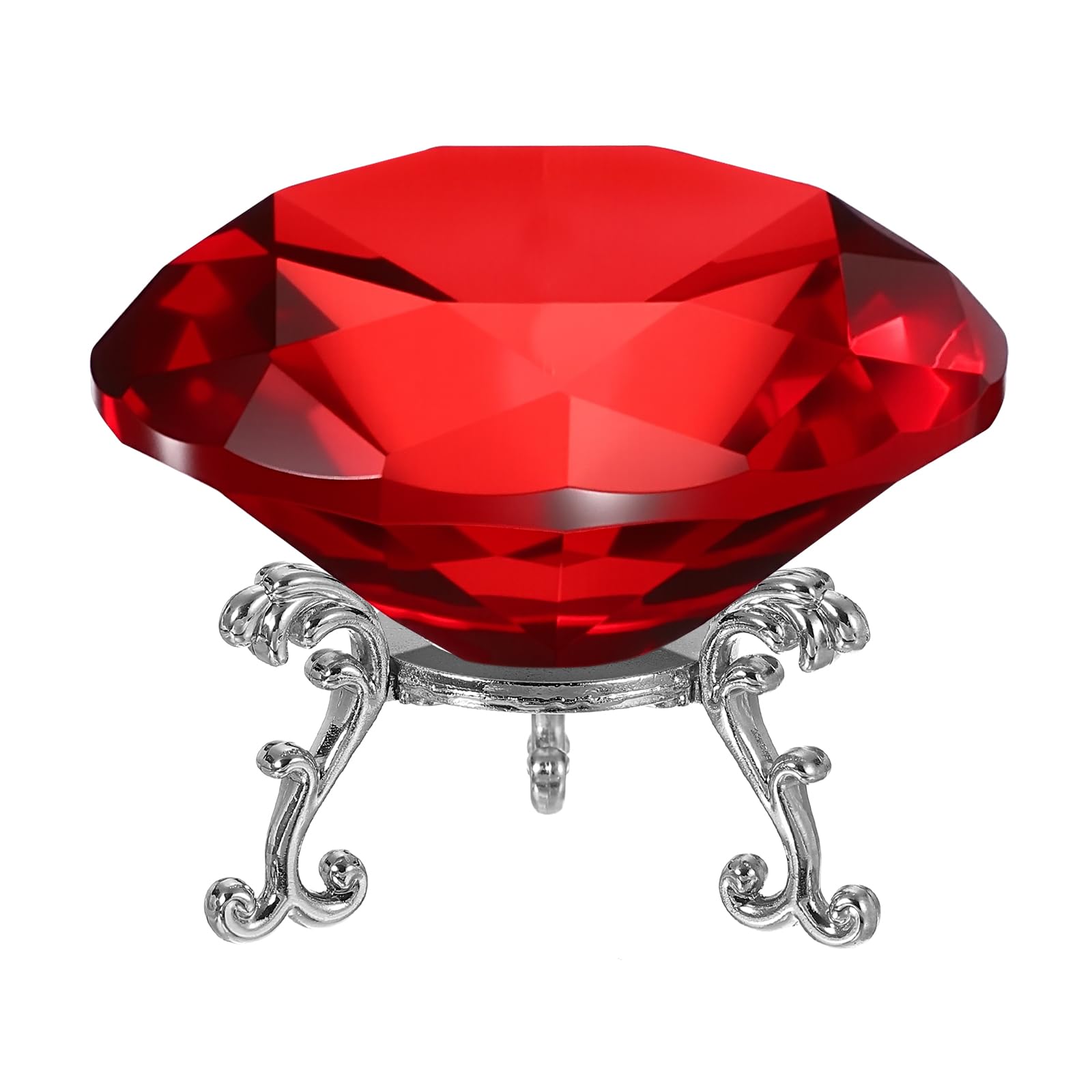 PATIKIL Diamond Crystal Paperweight, 100mm / 3.94" Crystal Paperweight Paper Weight with Silver 25 Metal Base for Home Office Desktop Table Decor Wedding Party Ornaments, Red