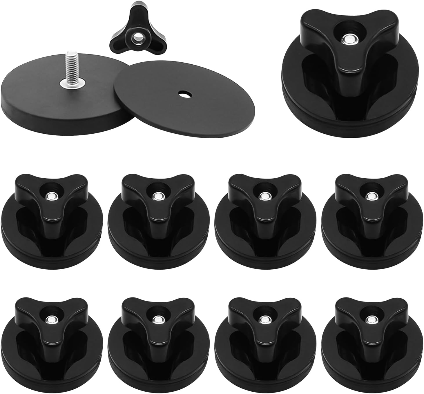 Rubber Coated Neodymium Magnet, 10pcs, 43mm, 10kg Vertical Suction, Black, Round, 6mm Thick, Industrial-Rare-Earth Magnet