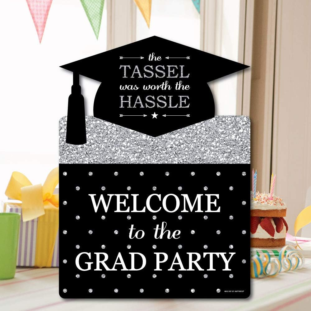 Big Dot of Happiness Silver Graduation Party Decorations - Grad Party Welcome Yard Sign