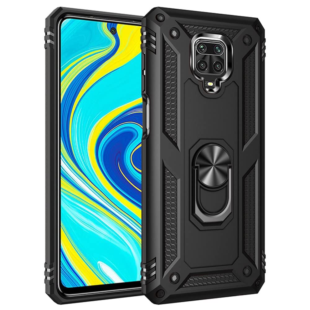 Nevarium Xiaomi Redmi Note 9S Uyumlu Kılıf Tank Yüzüklü Silikon Kapak - Siyah