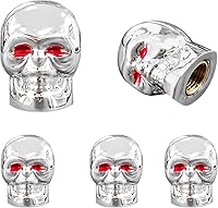 Vista 9 de 5 tapas de vástago de válvula de neumático estilo calavera con anillo de goma, cubierta de tapones de aire de auto con ojos rojos, tapas