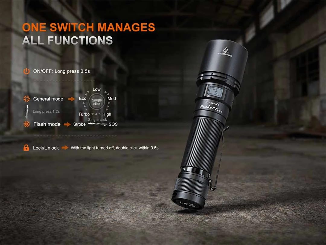 Fenix Linterna LED C7-R, potente, ultra brillante, 3300 lúmenes, iluminación de 575 metros, recargable por USB tipo C, IP68 impermeable y resistente al polvo, succión magnética en la cola