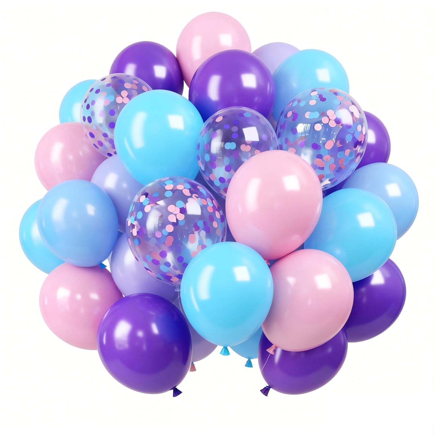 12 inch 50pcs Pink Purple Blue Latex Balloons,Pink Pastel Purple Blue Confetti Balloons for Girls Baby Shower Ocean Theme Under The Sea Birthday Party Decorations