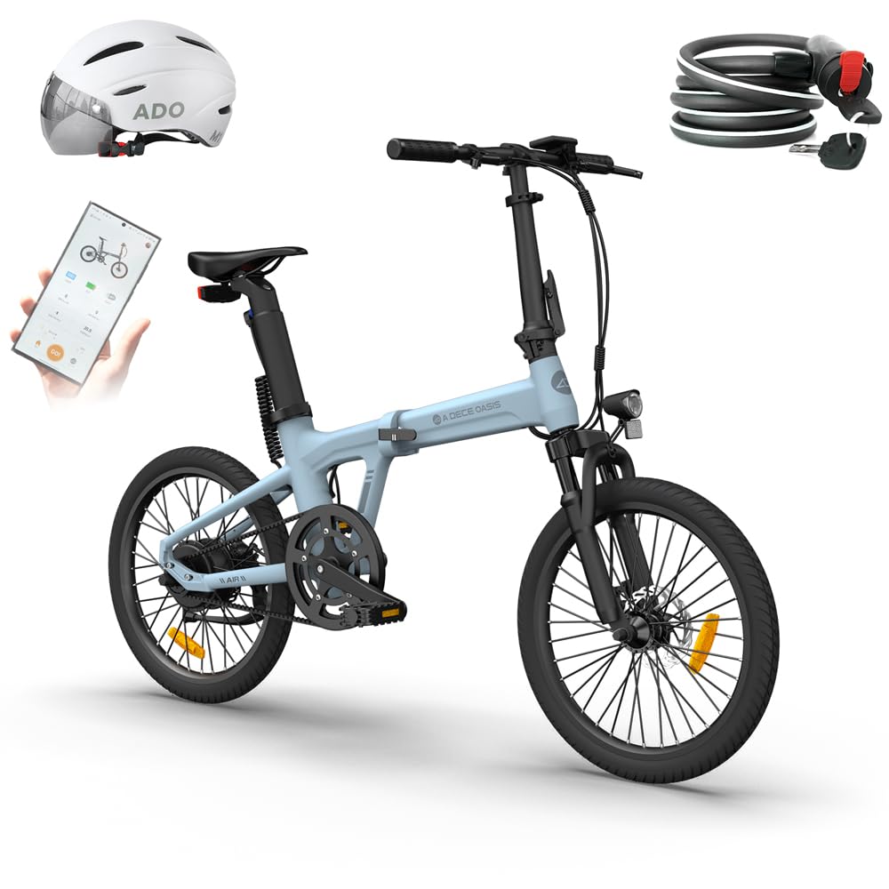 ADO Air 20S Folding E-Bike, 20" Electric Bike, Ultra Light Weight 18.5 KG Electric Bicycle, Carbon Belt/Adjustable Shock Absorption/LCD Display/ Disc Brakes/APP Intelligent(Shock Absorption Version)