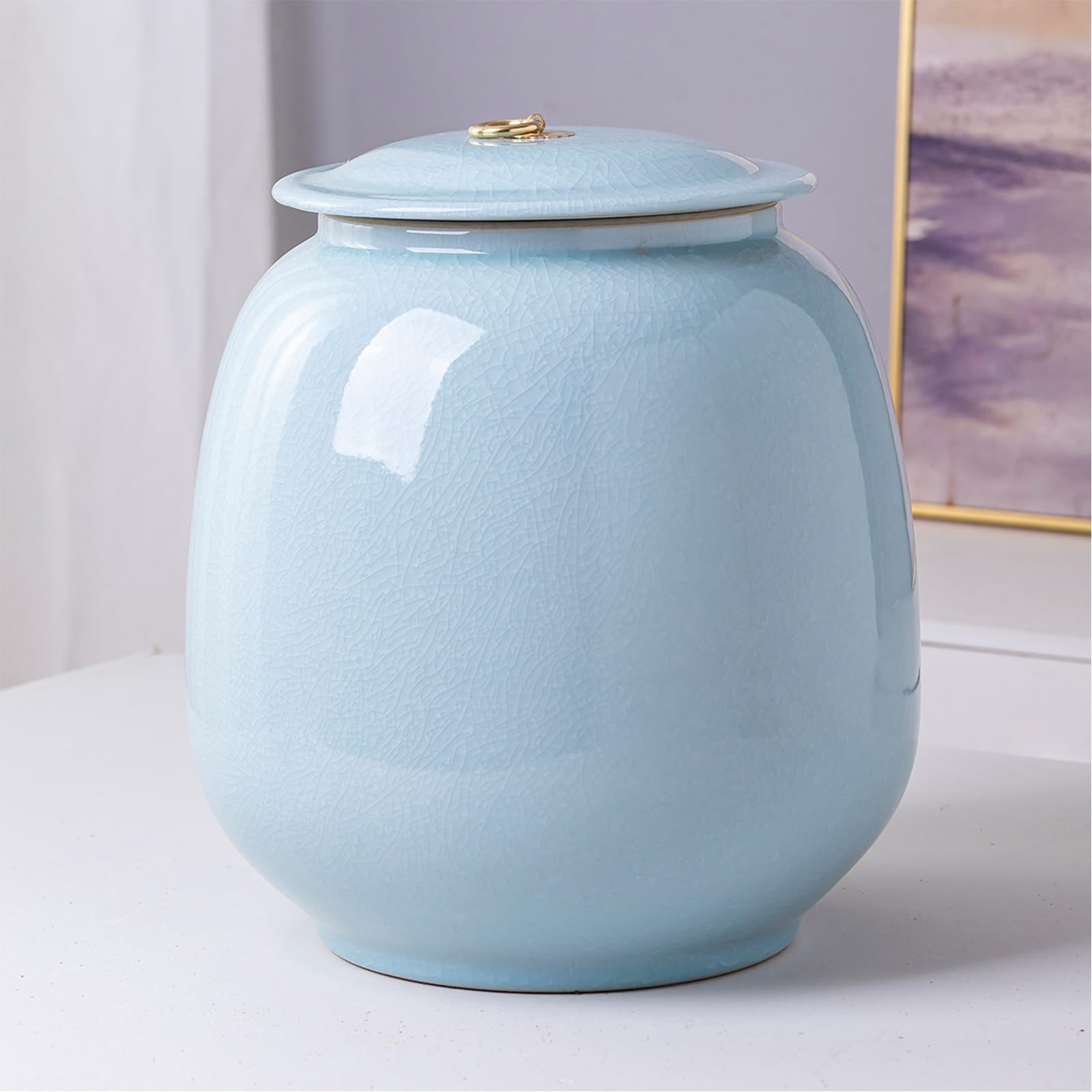 MESCXTY Rice Storage Container Traditional Chinese Porcelain Food Bottle Ceramic Bucket Jar Airtight Jars Grain Bin for Flour Grain(25kg)