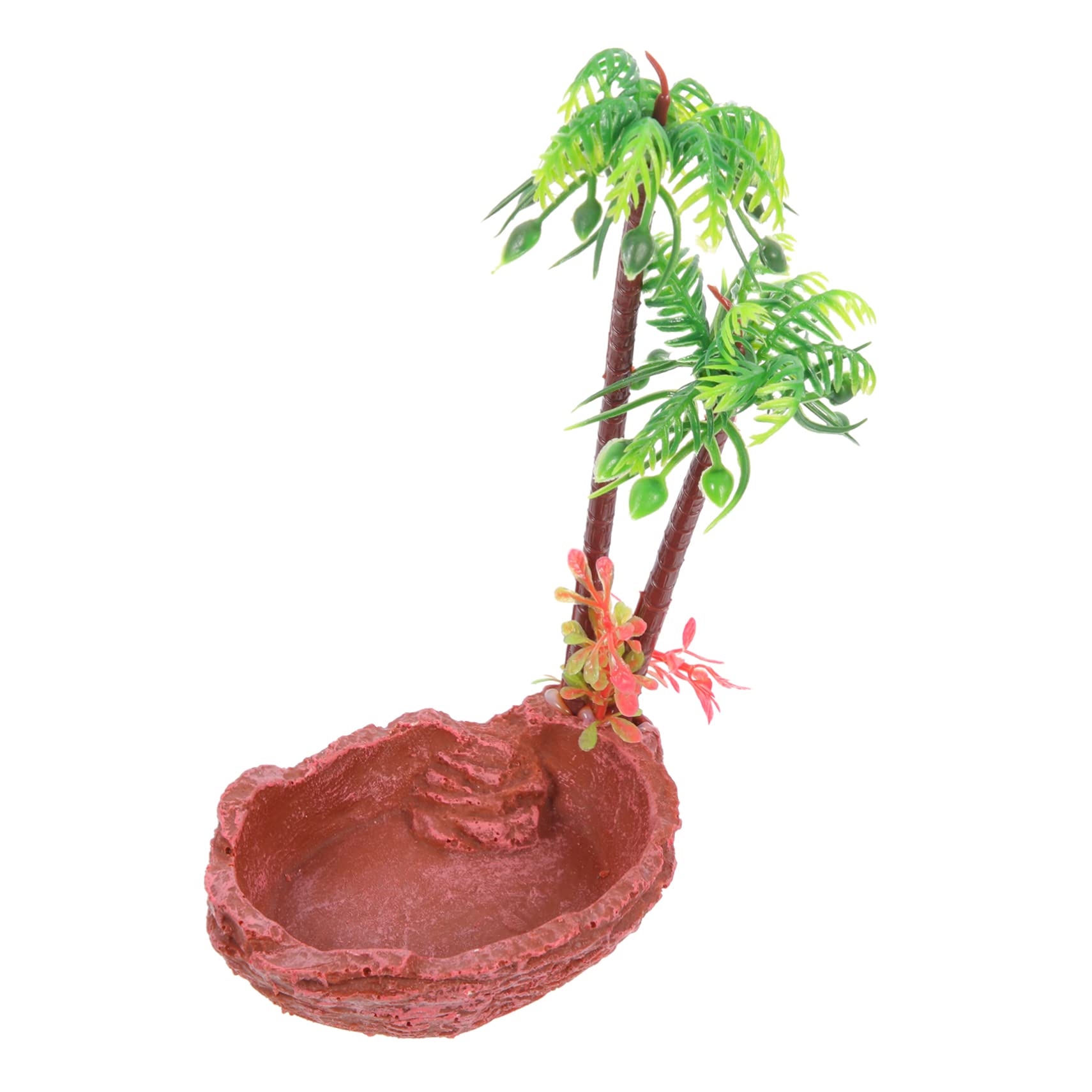 Hemoton Reptile Food Container Natural Coconut Tree Design Feeding Basin for Turtles Lizards Snakes Durable Secure Water Dish for Reptile Tanks and Terrariums