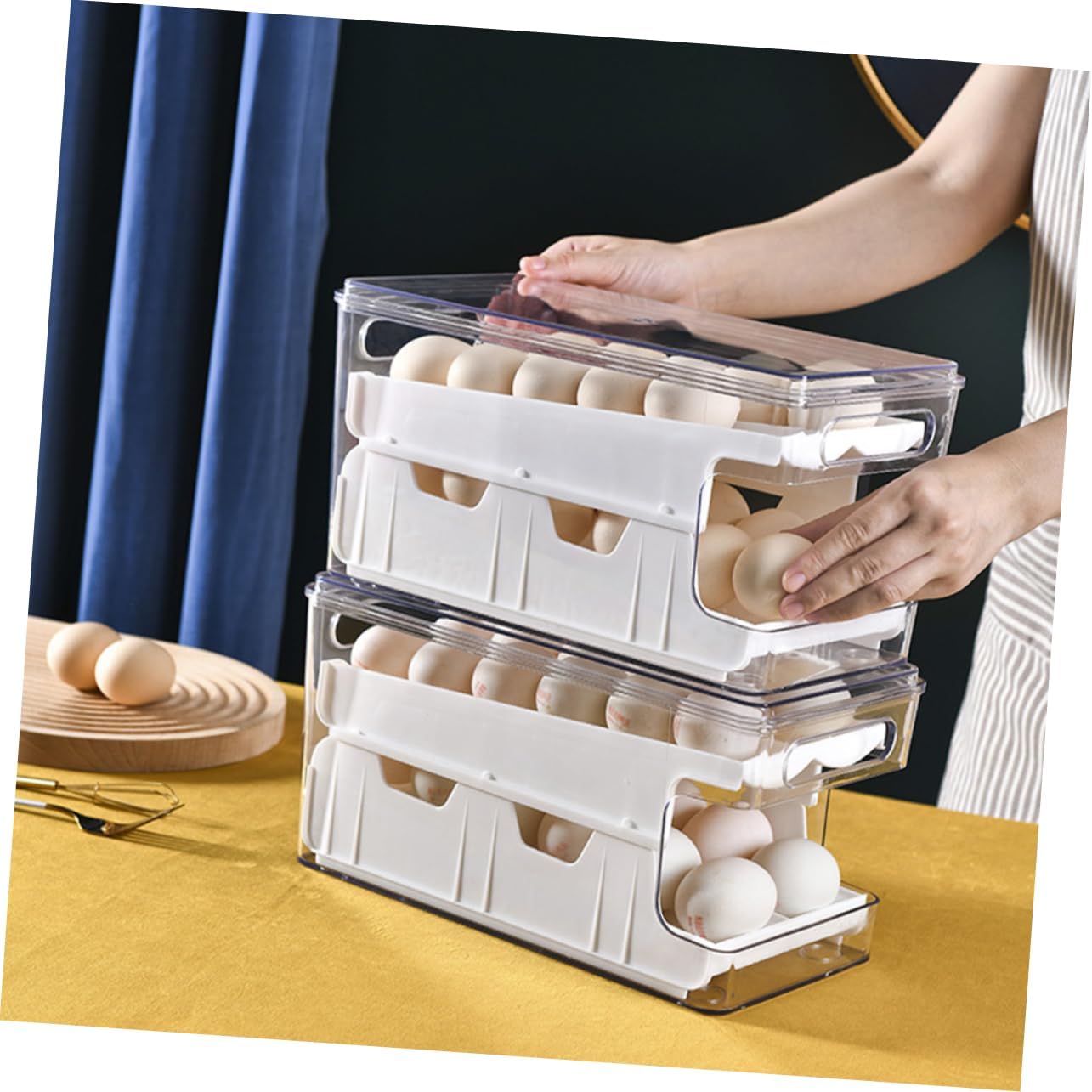 Stackable Holder for Refrigerator Double-layer Design for Easy Storage and Retrieval Visibility for Kitchen Organization Reusable and