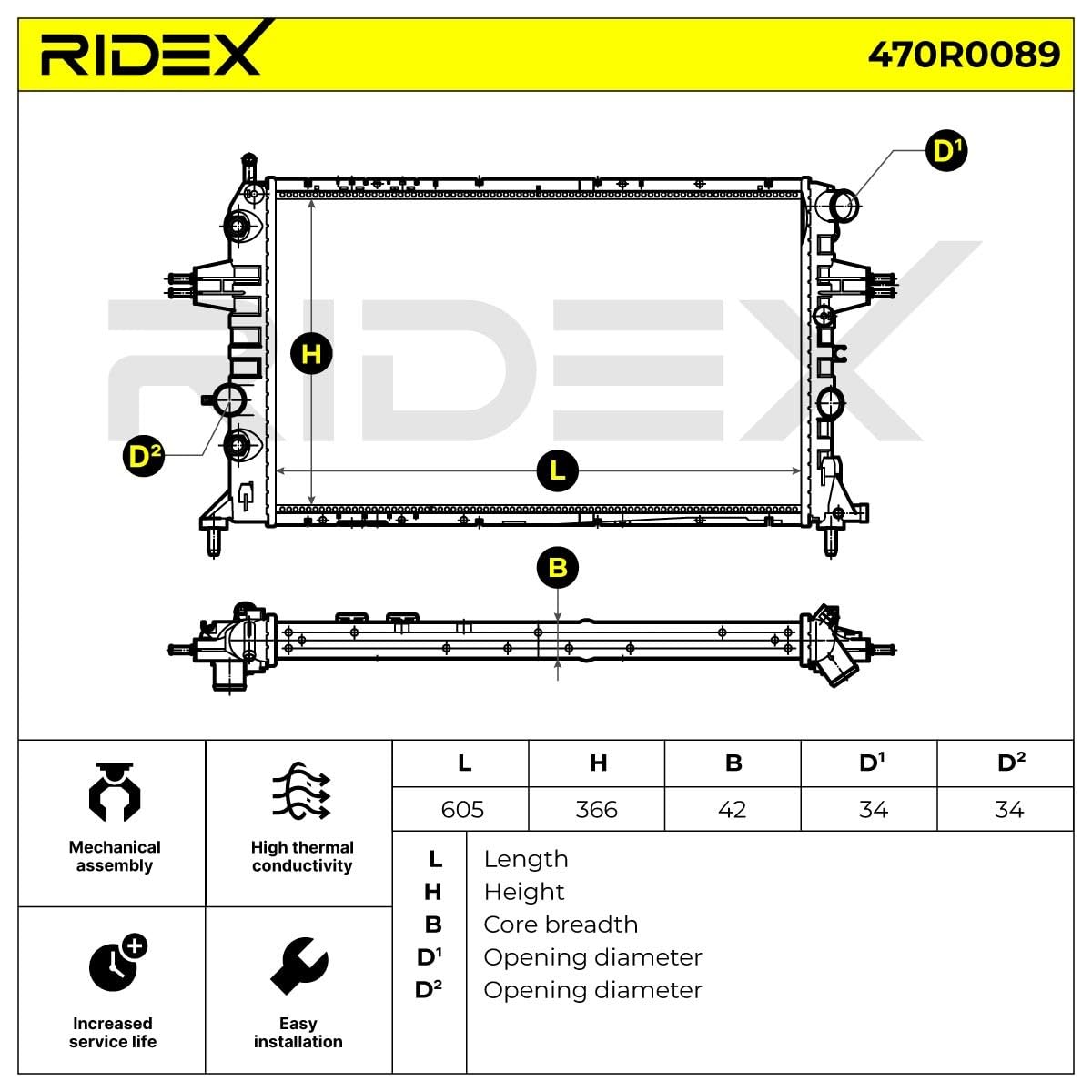 RIDEX 470R0089 Radiateur du moteur Compatible avec OPEL Zafira A T98