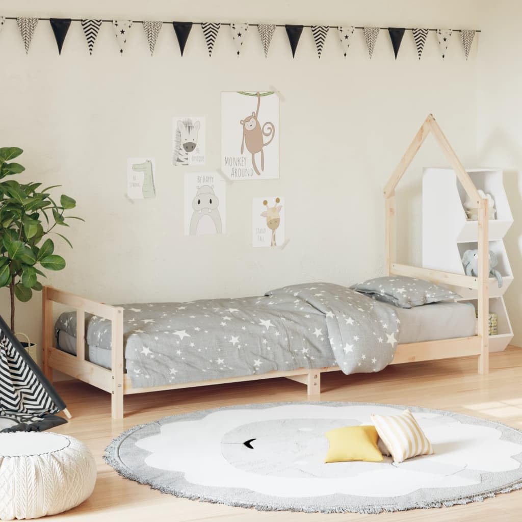 Kinderbett aus Massivholz Kiefer – Hausbett mit Lattenrost – 70x140 / 80x160 / 80x200 / 90x190 / 90x200 cm – Natur/Schwarz/Weiß – Hausform Bett für Kinder ab 4 Jahren