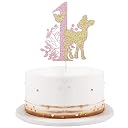 small deer 1 year old Happy birthday cake topper small deer And butterfly Boys and girls 1st birthday happy birthday cake topper(Pink and gold) gallery image