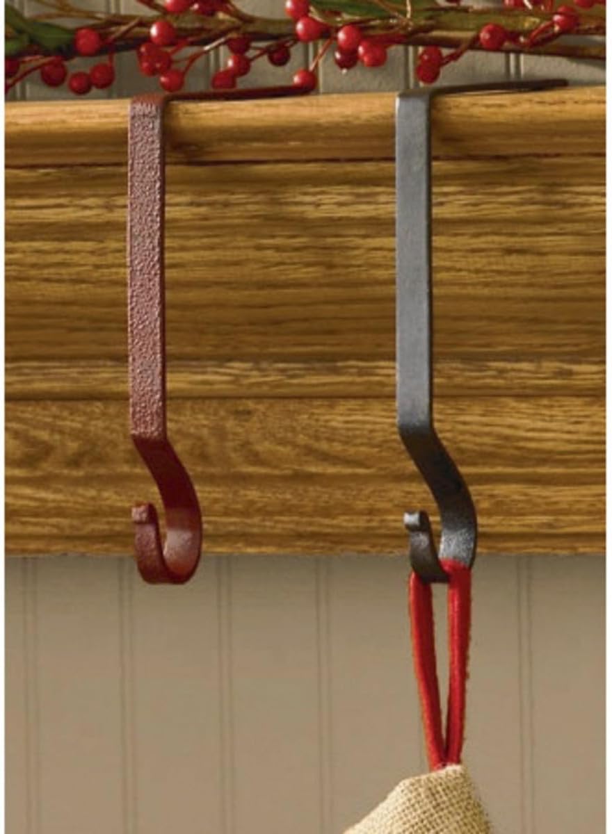 Park Designs Red Metal Stocking Hanger Set of 4 | 6.5" x 0.25" x 6.5" Christmas Mantel Hooks | Vintage Holiday Stocking Holders for Fireplace Display | Rustic Farmhouse Décor | Freestanding Design