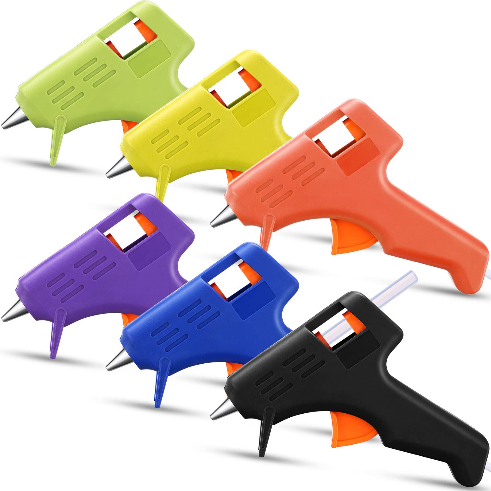 Mini Hot Glue Gun for Class Project Small Glue Gun for School Craft Safe Glue Gun for DIY Craft, 20w(Black, Orange, Blue, Yellow, Purple, Green, 6 Pcs)