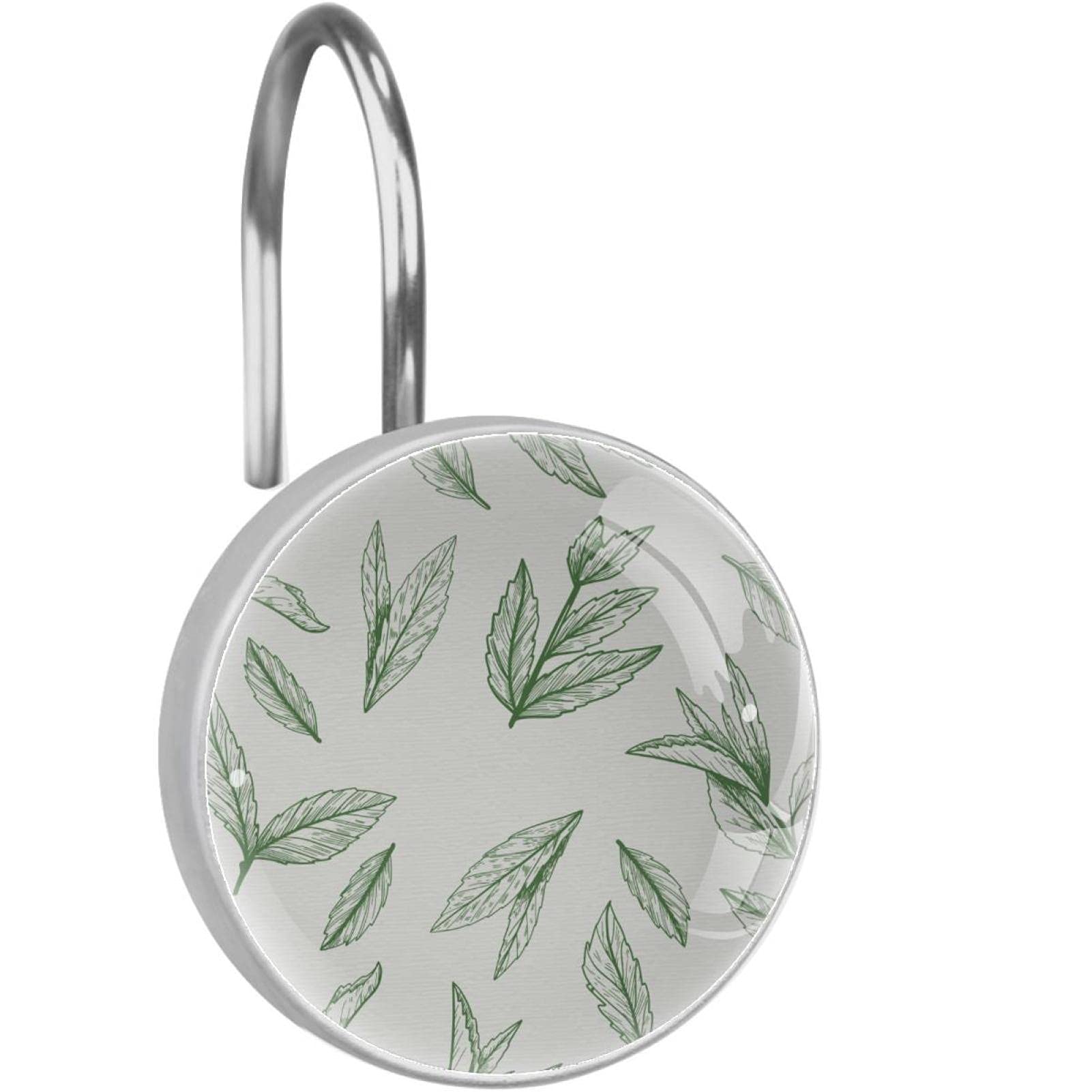Crochets pour rideau de douche lot de 12 en acier inoxydable motif feuilles de thé décoratifs