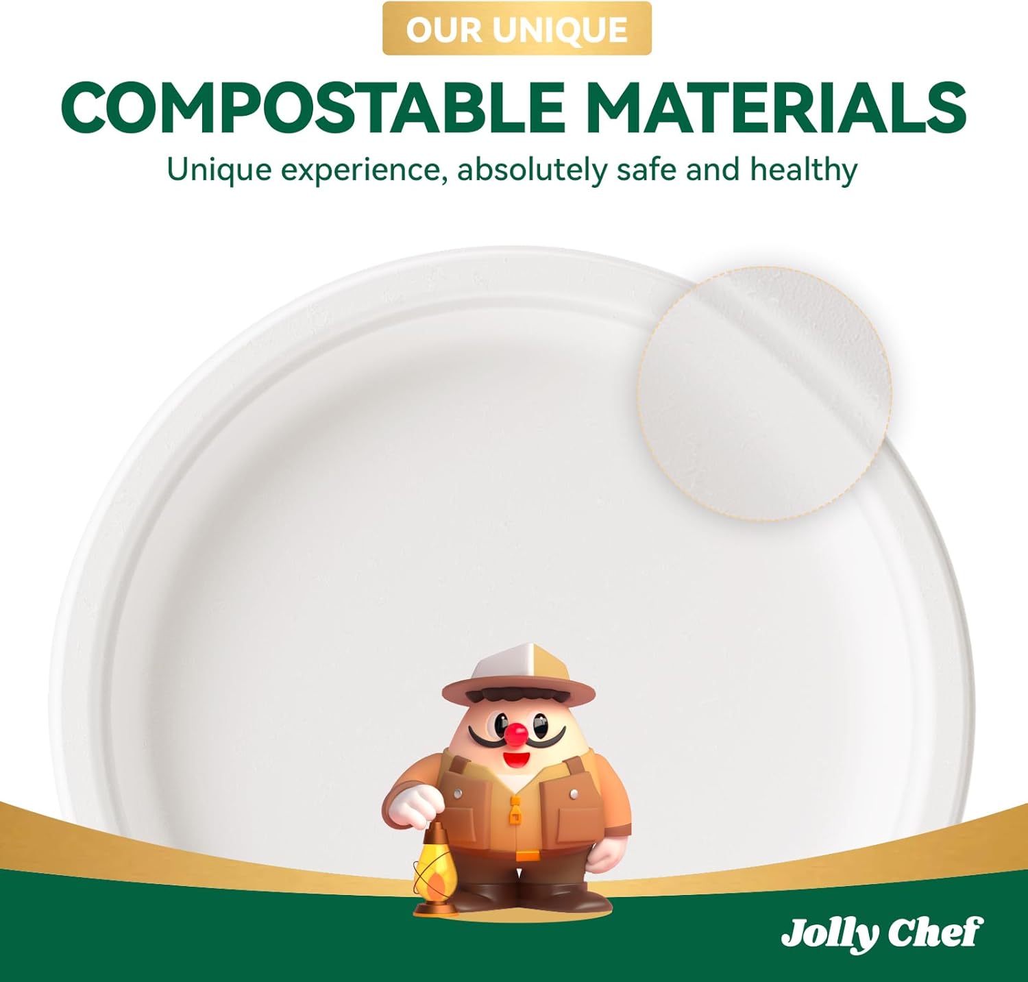 JOLLY CHEF Compostable Heavy Duty Plates 𝟭𝟬 𝗜𝗻𝗰𝗵 [𝟯𝟬𝟬 𝗣𝗮𝗰𝗸] Eco-Friendly Disposable White Uncoated Paper Plates Bagasse Sugarcane Biodegradable for Hot Cold Food Party Dinner Weddings - Image 7