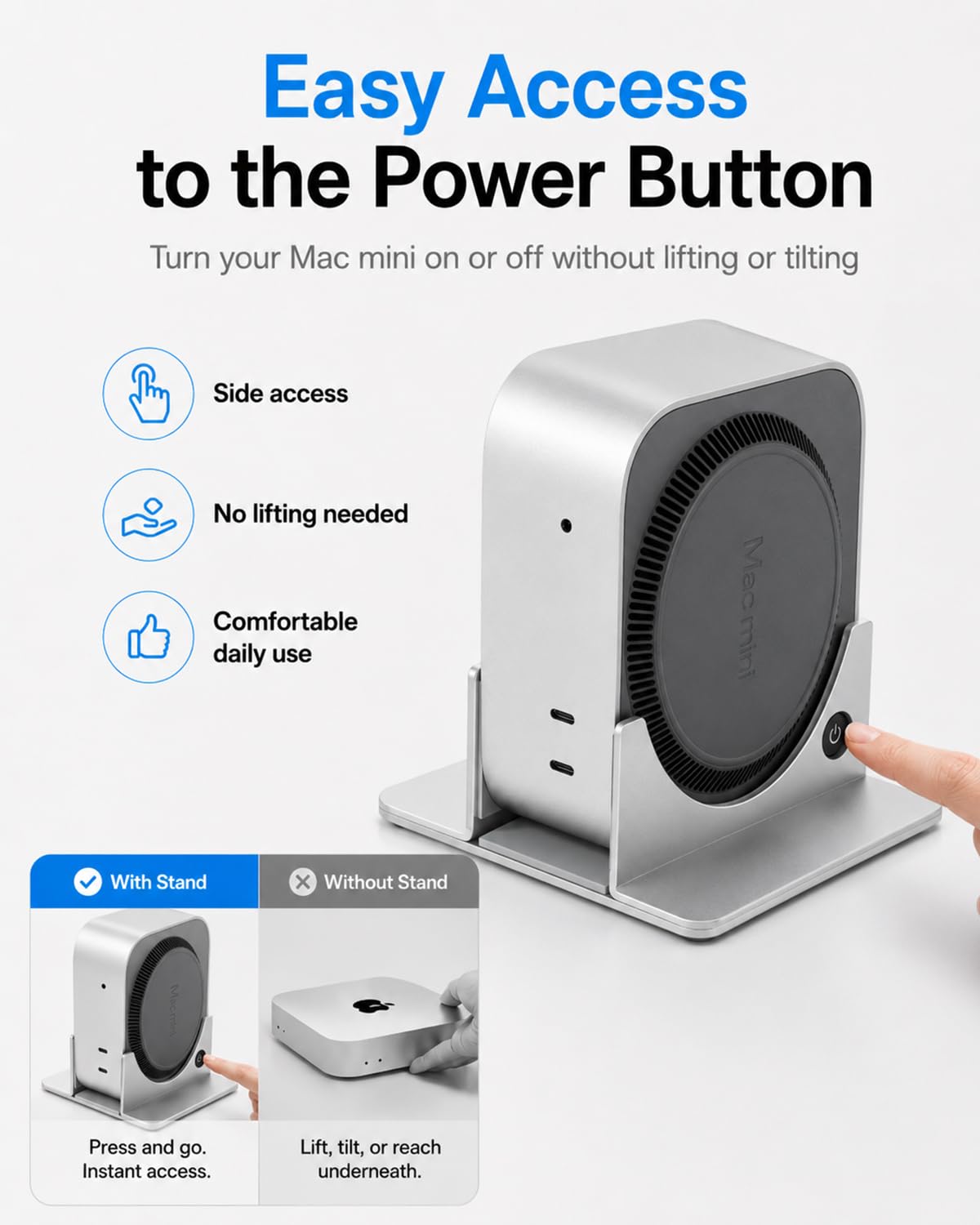 SNANSHI Supporto da scrivania verticale per Mac mini M4, design verticale per un facile accesso al pulsante di accensione/risparmio di spazio/migliore dissipazione del calore, compatibile con Mac mini