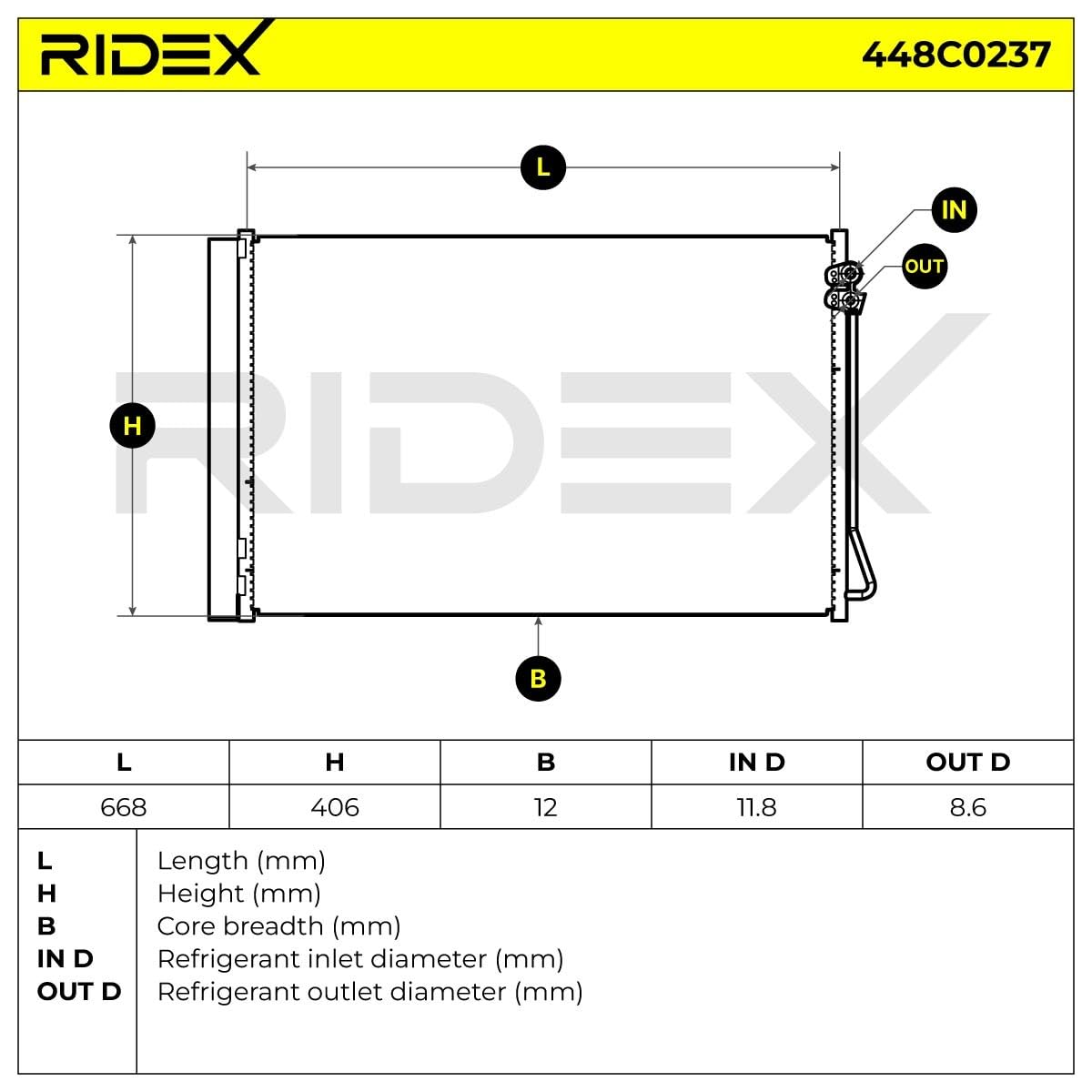 RIDEX 448C0237 Condensatore climatizzatore con essiccatore con anello tenuta Compatibilità con OPEL GRANDLAND X A18