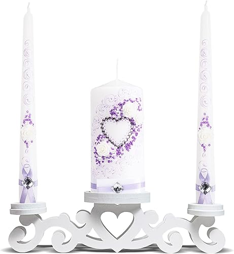 Miniatura 7 de Unity Candles - Juego de 3 velas ceremoniales para ceremonia de boda, juego de 3 velas ceremoniales, pilar de 6 pulgadas y 2 velas cónicas de 10