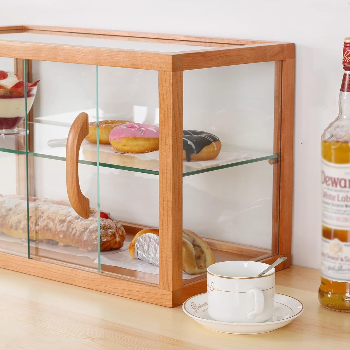 Genérico Vitrina de pastelería de Madera Comercial, gabinete de Almacenamiento de Vitrina de Pastel de encimera de 2 Niveles con Frente de Vidrio para coleccionables y postres
